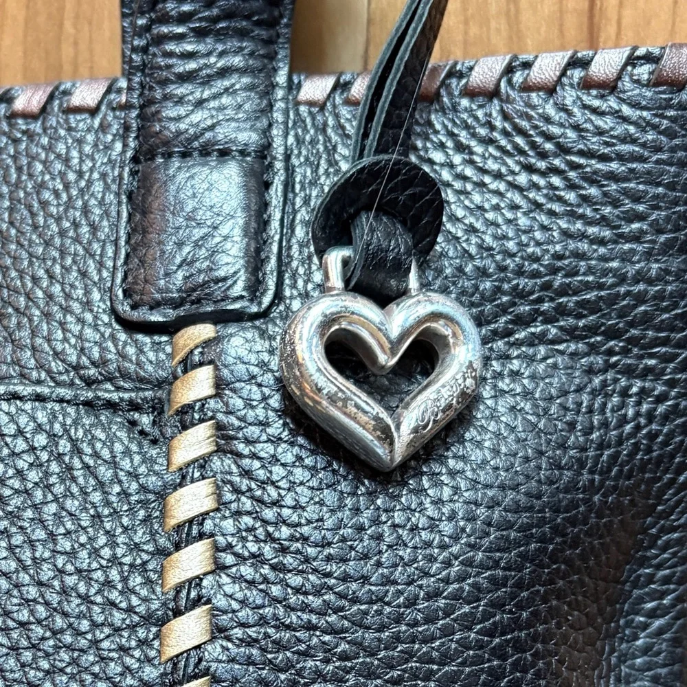 Brighton Black Pebbled Leather Handbag with Top Stitching Accents